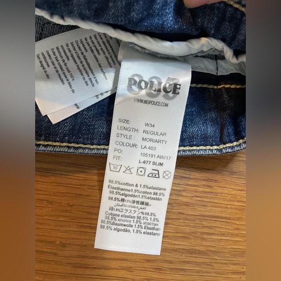 883 Police Jeans Mens W34 L30 Blue Moriarty Biker Distressed Denim Slim Stretch - Picture 12 of 15